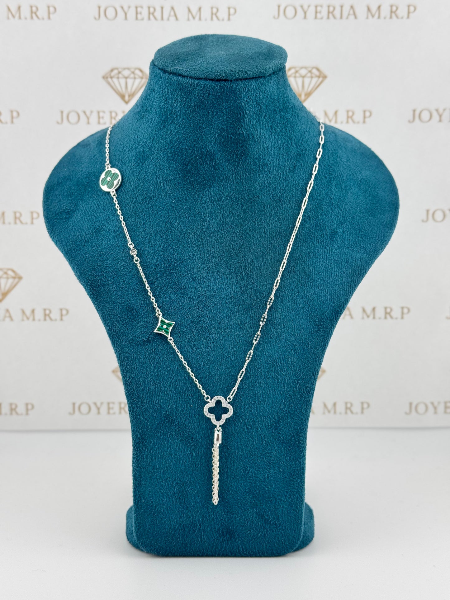 Gargantilla Trébol Verde Caída Elegante – Plata 925