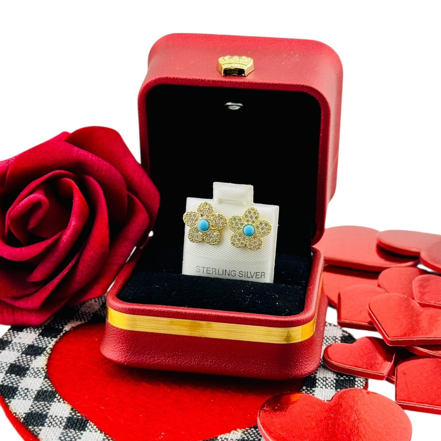 Aretes Flor Turquesa Brillante – Plata 925 Bañada en Oro