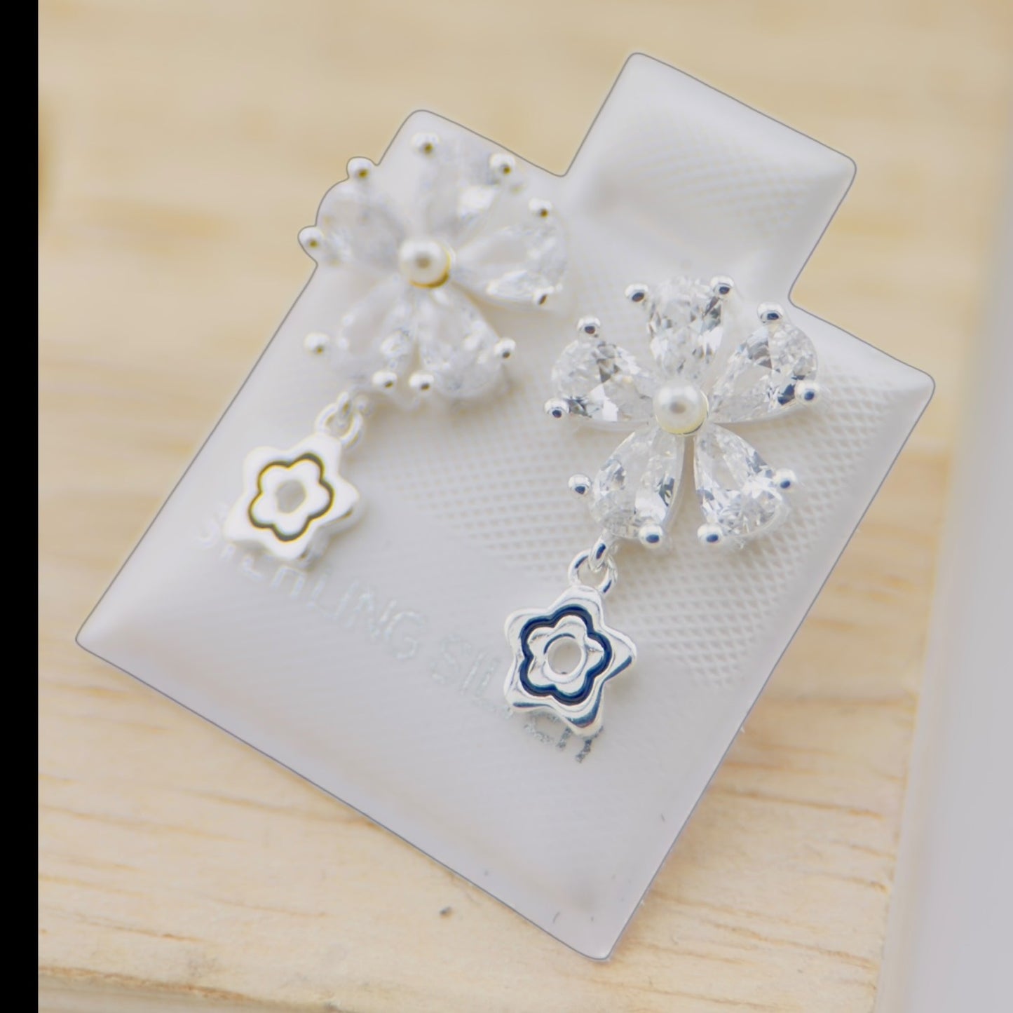 Aretes Flor Doble con Dije Plata 925