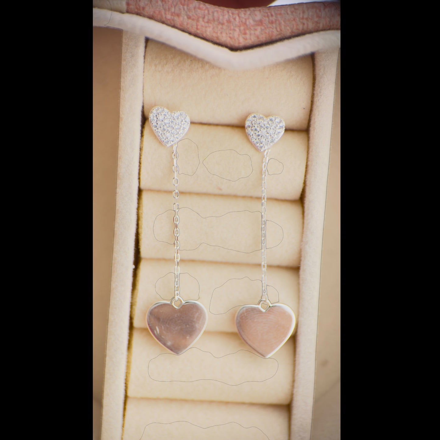 Aretes Corazón Doble Colgante en Plata 925