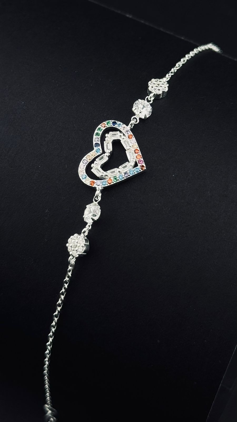 Pulsera Corazones Arcoíris – Plata 925 Italiana