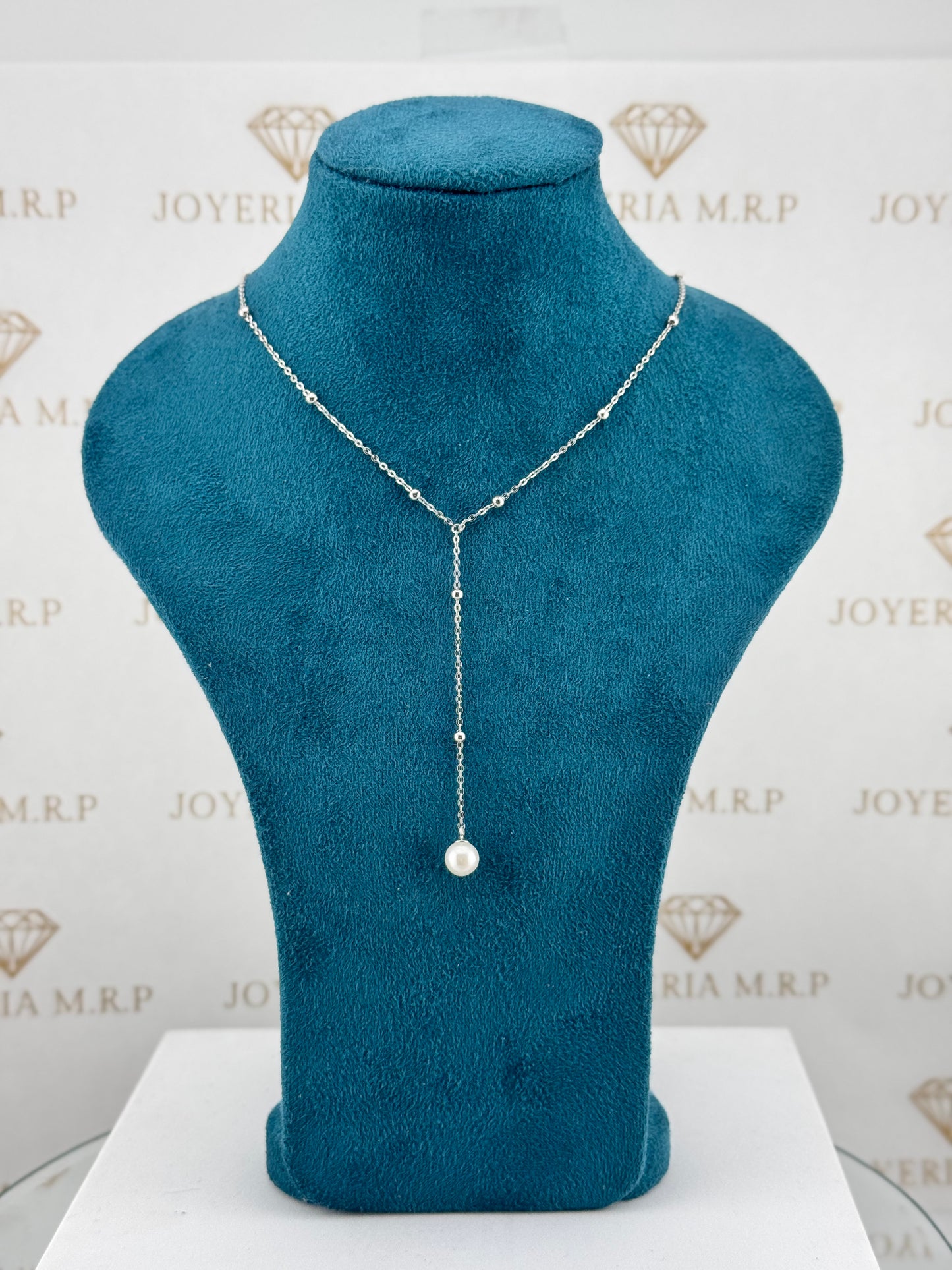Gargantilla Perla Colgante Tipo Y – Plata 925 (Bañada en Rodio)