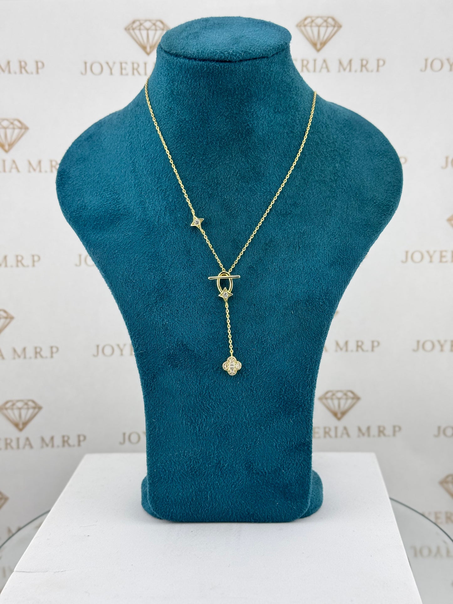 Gargantilla Lariat Estrella & Trébol – Plata 925 Bañada en Oro
