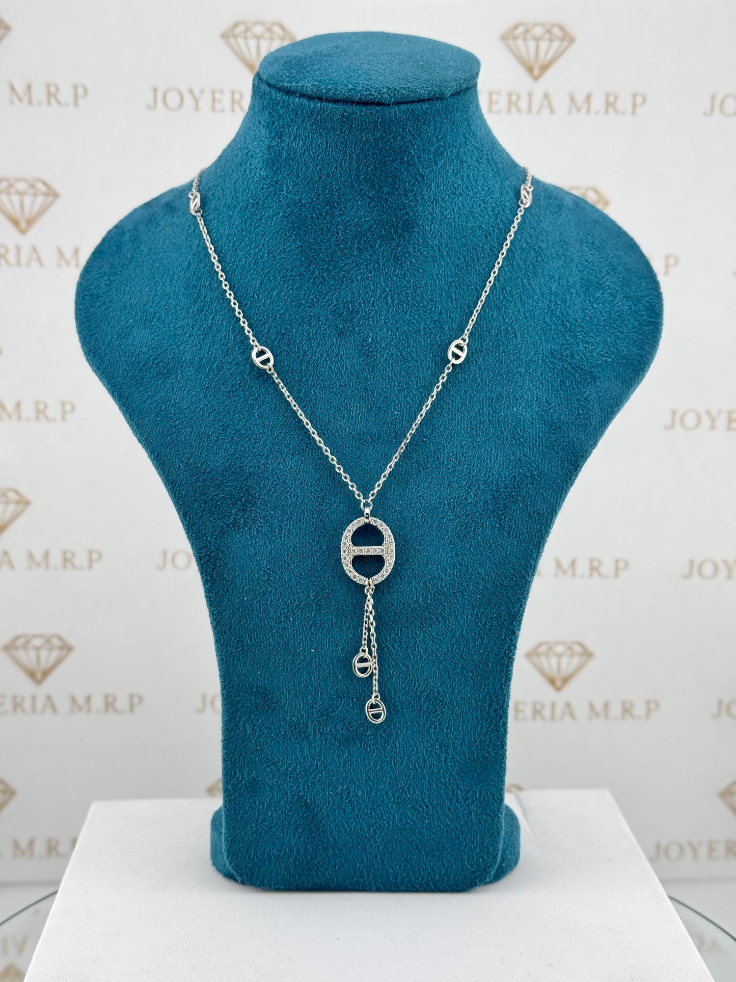 Gargantilla Dior Inspired con Caída – Plata 925 Bañada en Rodio