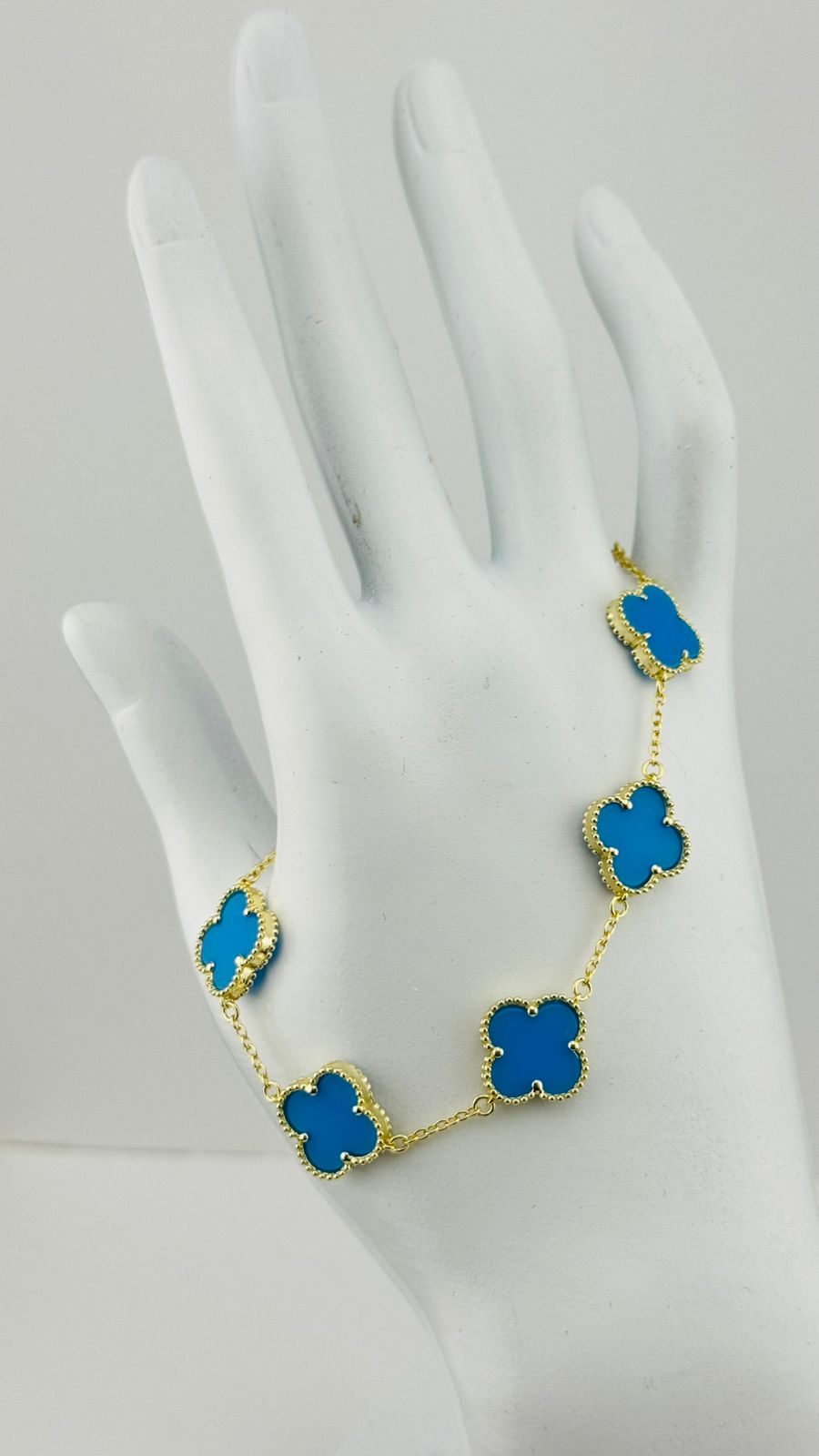 Pulsera Trébol Azul Turquesa - Plata Bañada en Oro