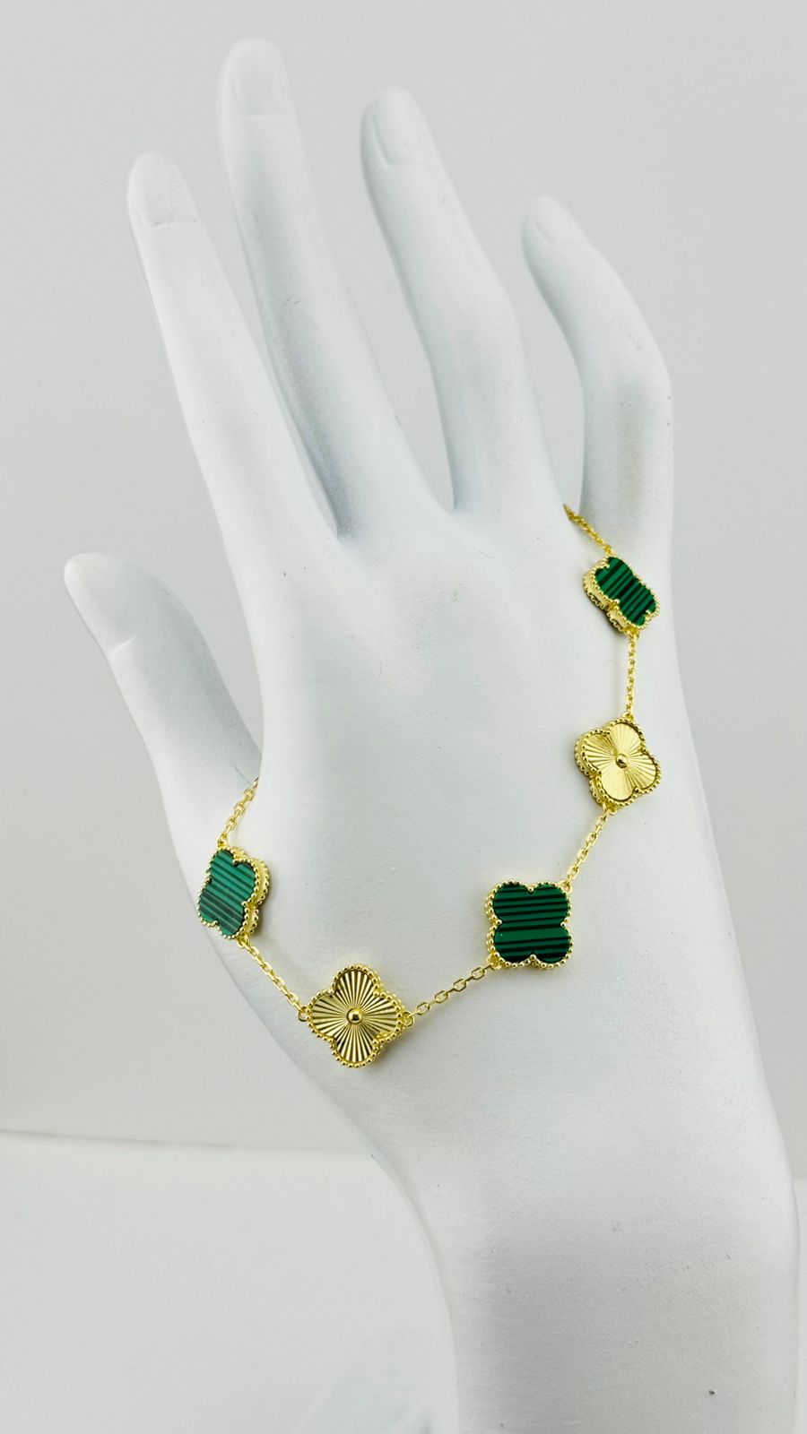 Pulsera Reversible Tréboles Malaquita y Oro