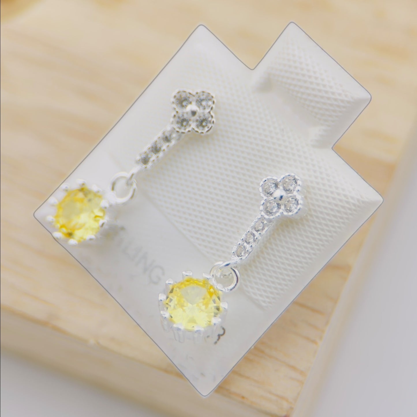 Aretes Colgantes Plata 925 con Piedra Amarilla