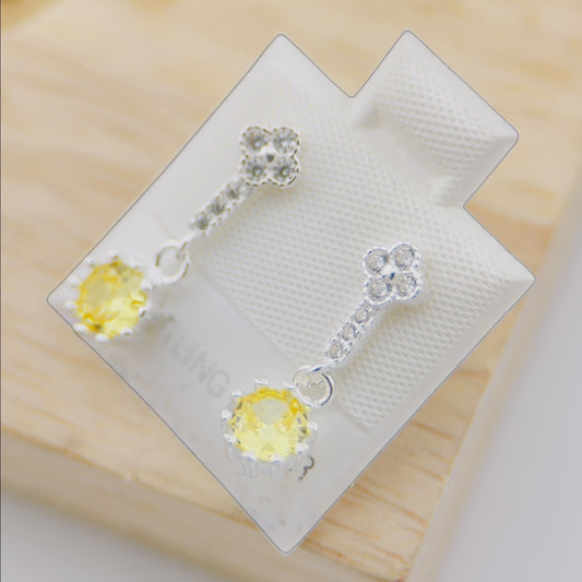 Aretes Colgantes Plata 925 con Piedra Amarilla