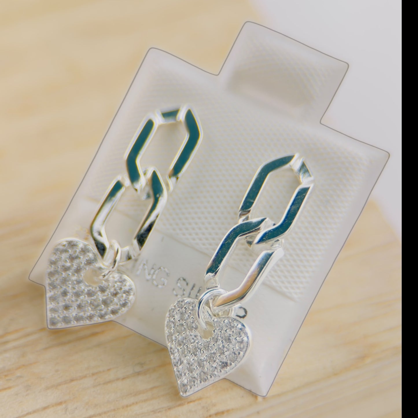 Aretes Plata 925 Cadena con Corazon Colgante