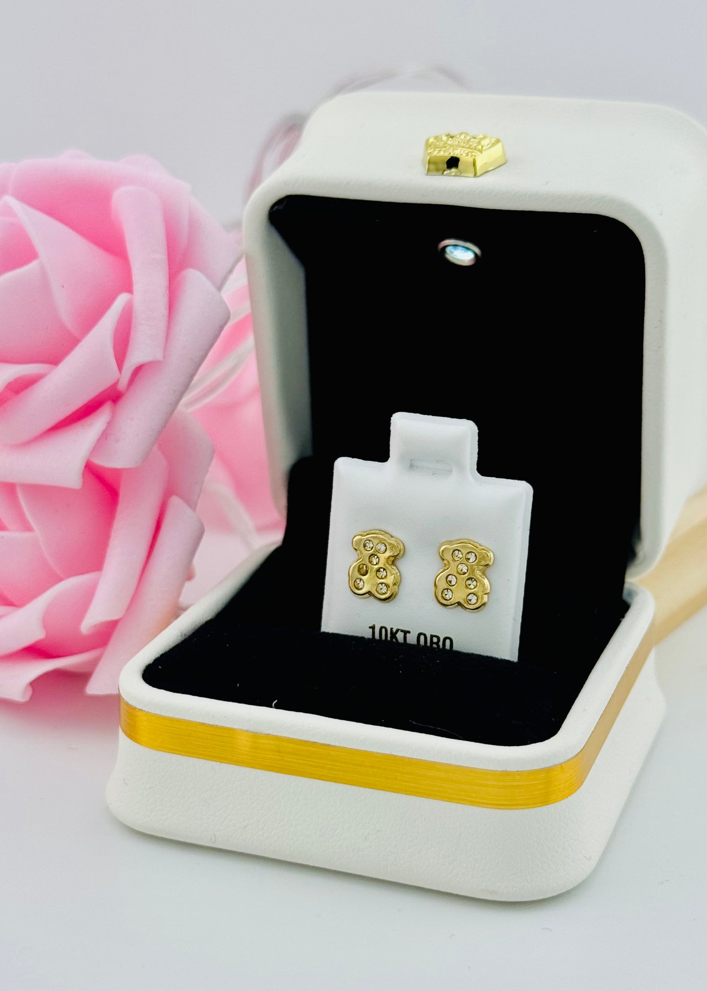 Aretes de Oro 10K Osito con Piedras – Cierre de Rosca