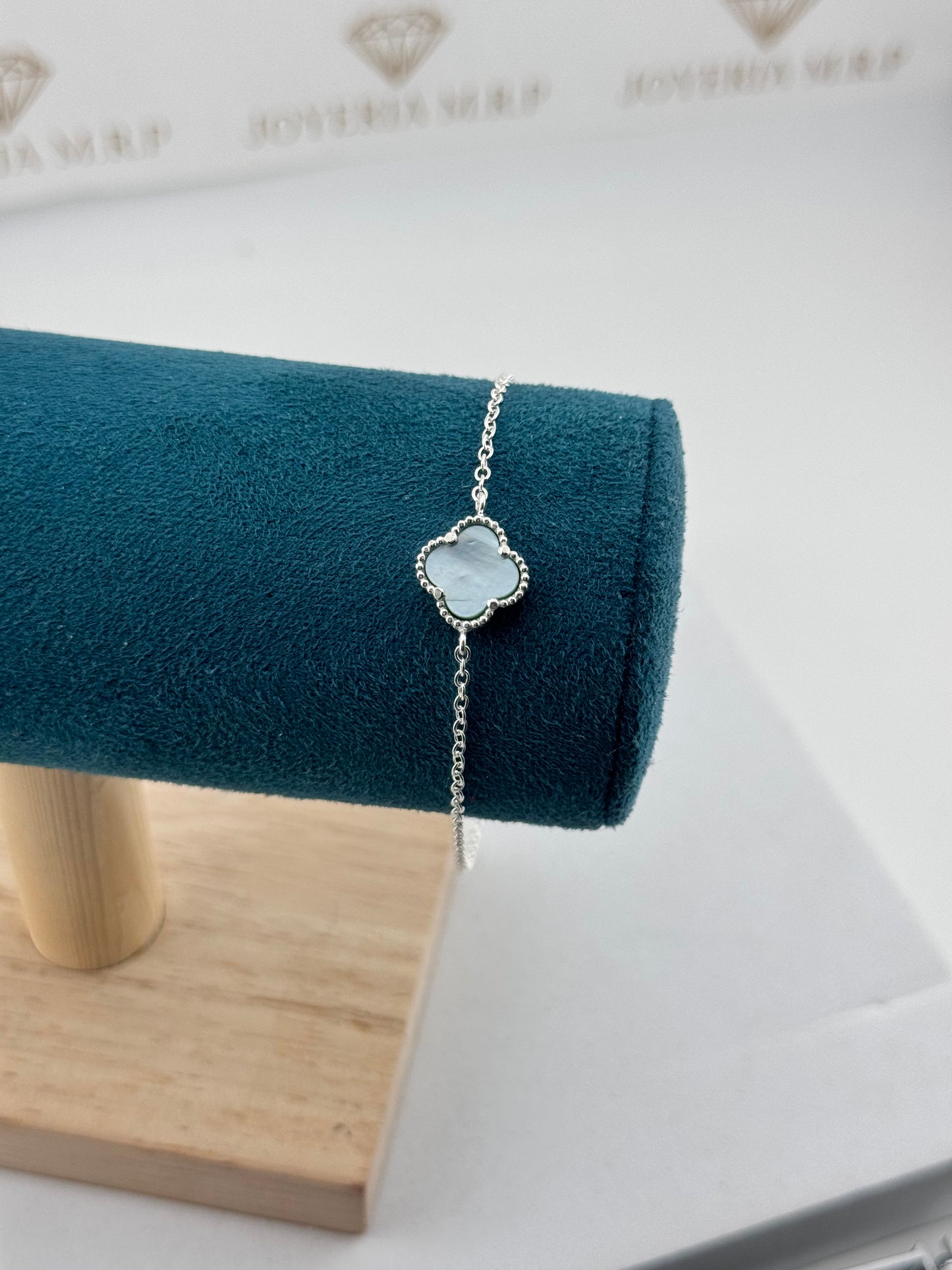 Pulsera Trébol Aguamarina Ajustable – Plata 925