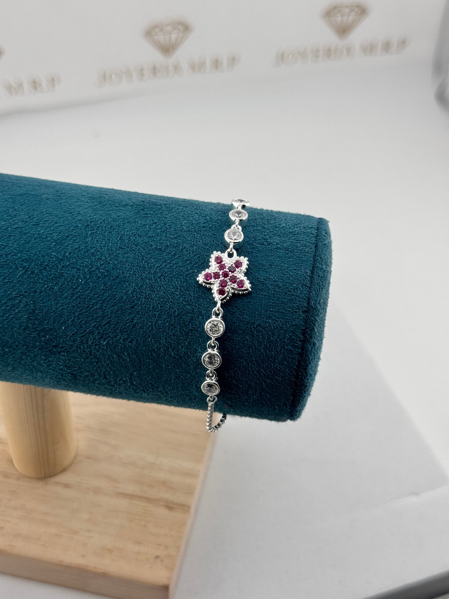Pulsera Flor Estrella Pavé Ajustable – Plata 925