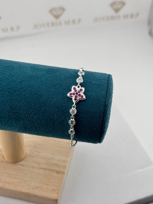 Pulsera Flor Estrella Pavé Ajustable – Plata 925