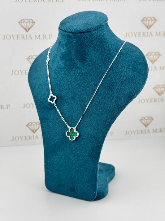 Gargantilla Trébol Verde Asimétrica – Plata 925