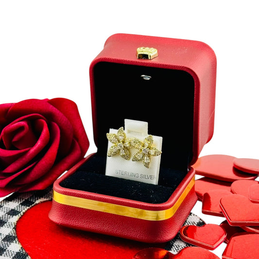 Aretes Flor Brillante – Plata 925 Bañada en Oro