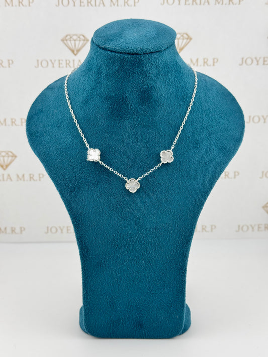 Gargantilla Trébol Triple Blanca – Plata 925