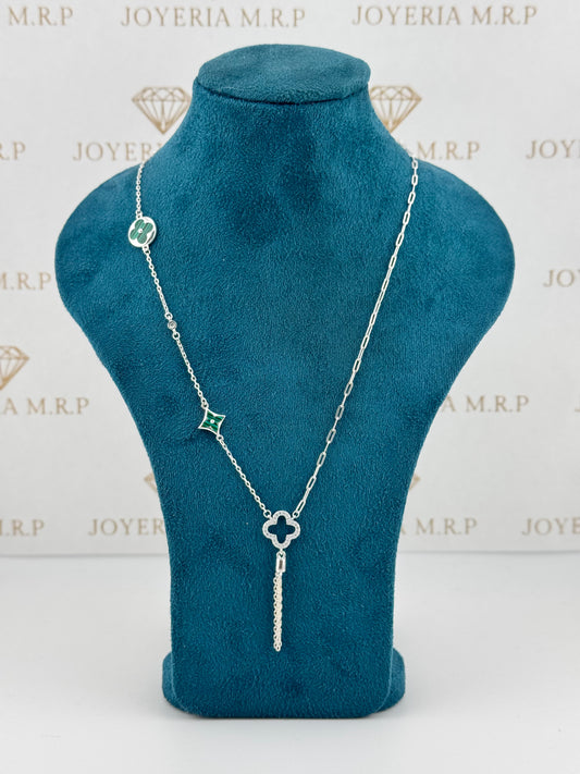 Gargantilla Trébol Verde Caída Elegante – Plata 925
