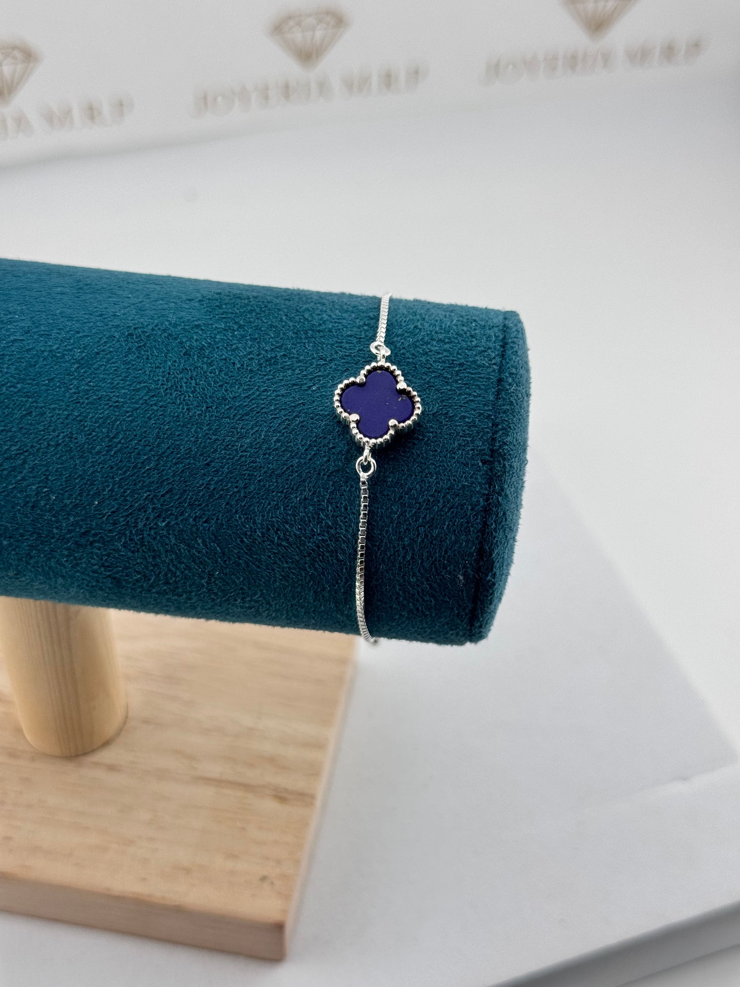 Pulsera Trébol Azul Marino 8 mm – Pulsera Plata 925 Ajustable