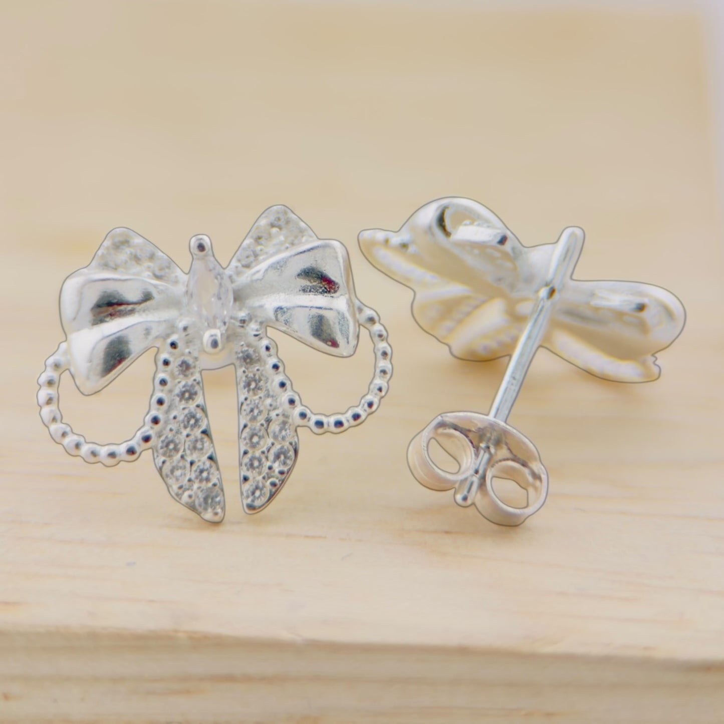 Aretes Moño Plata 925 con Zirconias