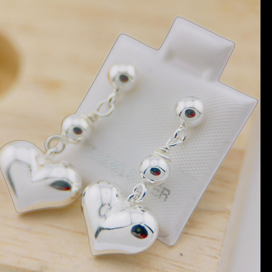 Aretes Corazón Colgante Plata 925 Diseño Esferas