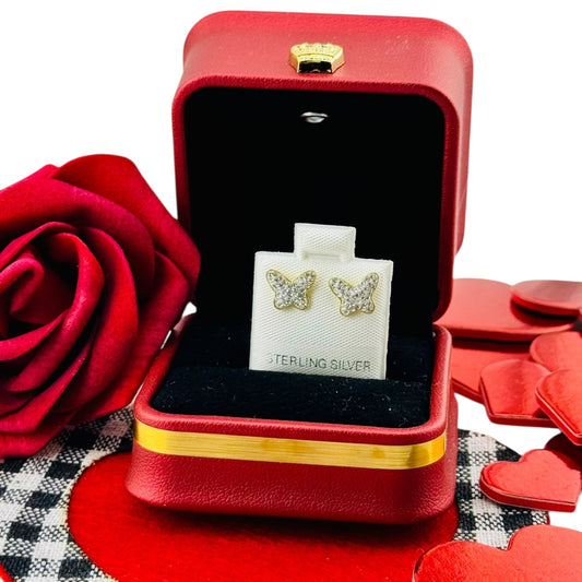 Aretes Mariposa Brillo Dorado Plata 925