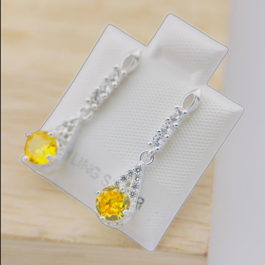 Aretes Largos Plata 925 con Zirconia Amarilla