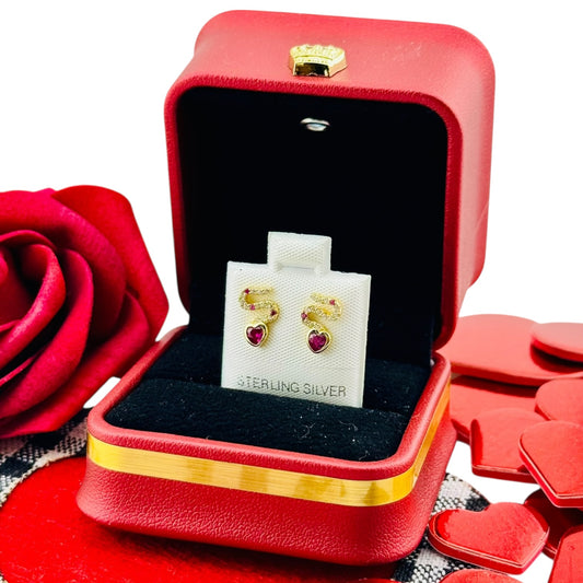 Aretes Serpiente con Corazón – Plata 925 Bañada en Oro