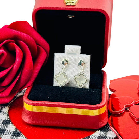 Aretes Trébol Doble Colgante Plata 925