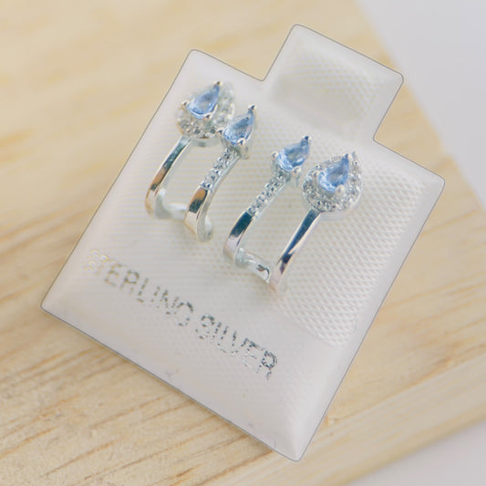 Aretes Gota Celeste Huggie Plata 925