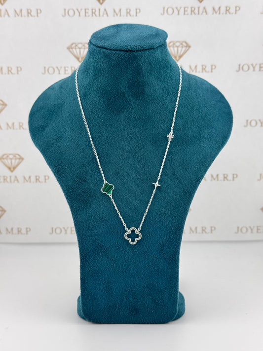 Gargantilla Trébol & Estrellas Verde – Plata 925