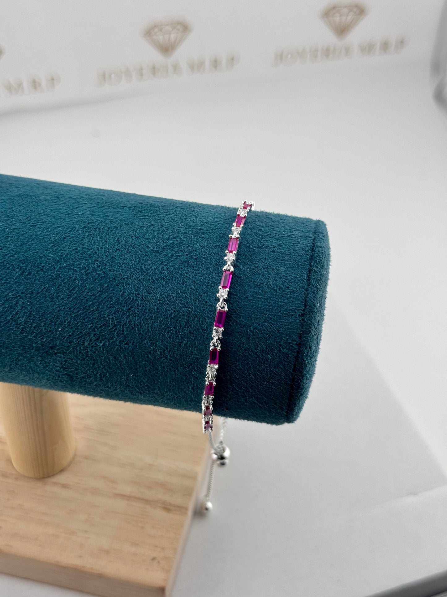 Pulsera Elegance Baguette Fucsia Ajustable – Plata 925