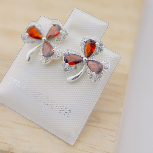 Aretes Trébol Ámbar Plata 925