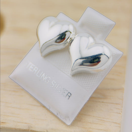 Aretes Corazón Inflado Plata 925