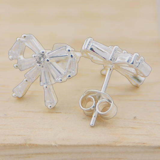 Aretes Moño Plata 925 con Zirconias