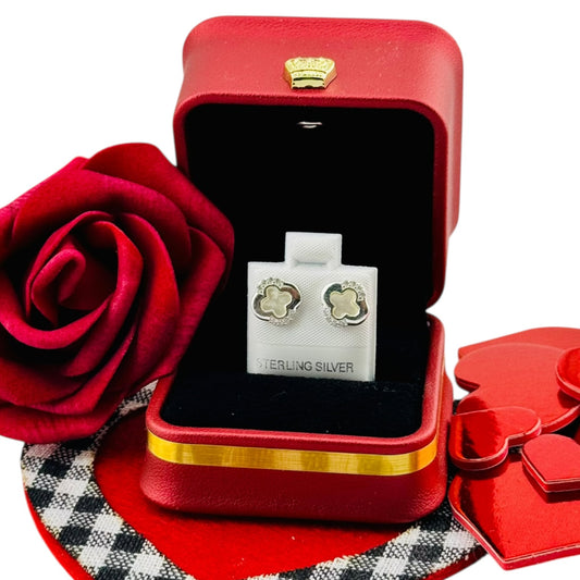 Aretes trébol halo brillante Plata 925