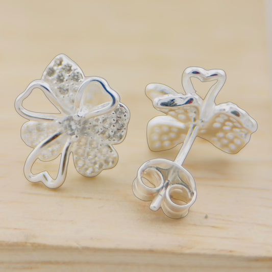 Aretes Trébol Plata 925 con Zirconias