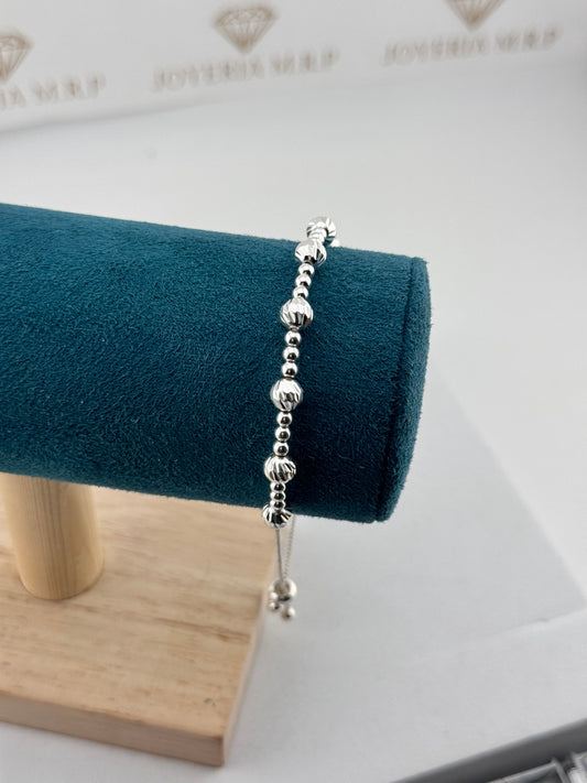 Pulsera Esferas Facetadas Ajustable – Plata 925