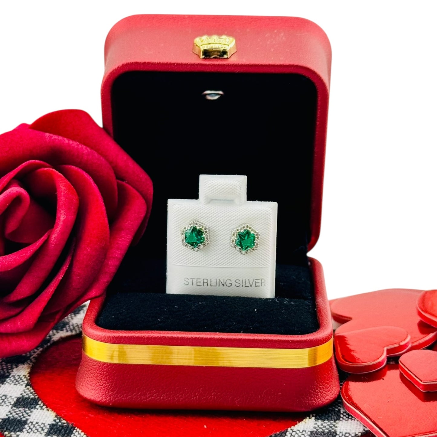 Aretes Hexágono Esmeralda Plata 925