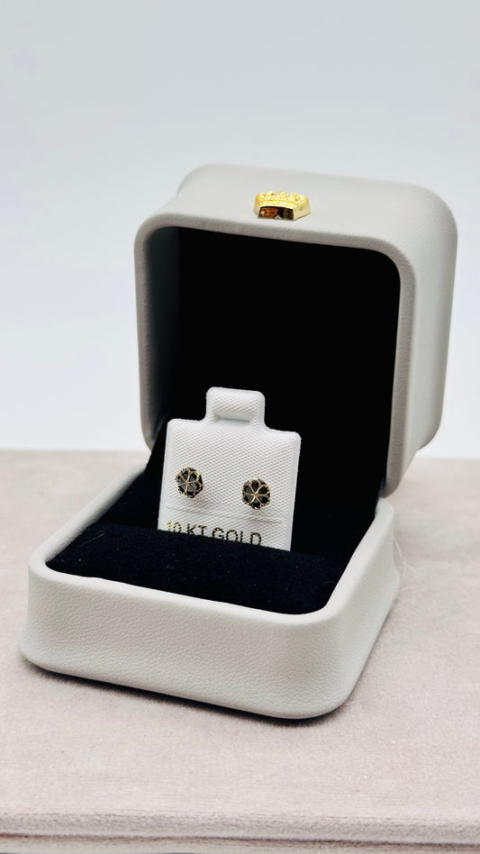 Aretes Flor Radiante en Oro 10K con Zirconias – Cierre de Enroscar Seguro