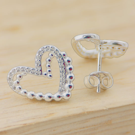 Aretes Corazón Doble Plata 925