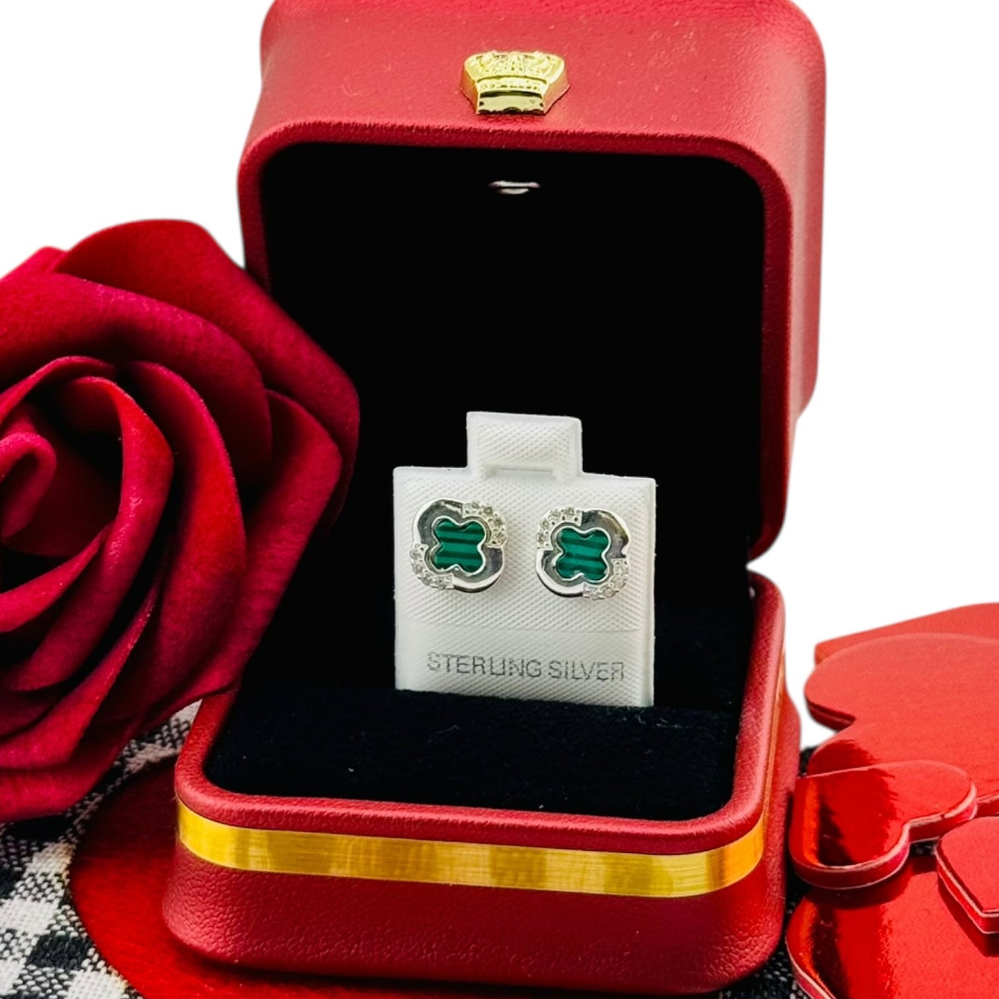 Aretes trébol halo brillante Plata 925