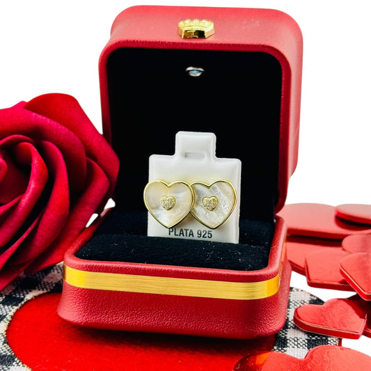 Aretes Corazón Nácar Elegance – Plata 925 Bañada en Oro
