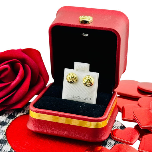 Aretes Esfera Texturizada Brillo Dorado Plata 925