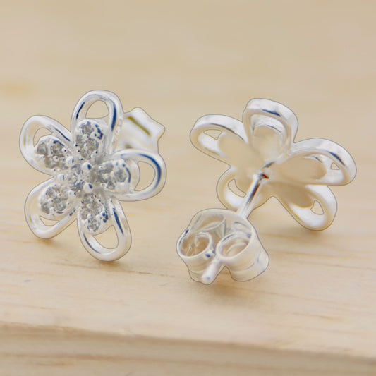 Aretes Flor Plata 925 con Zirconias