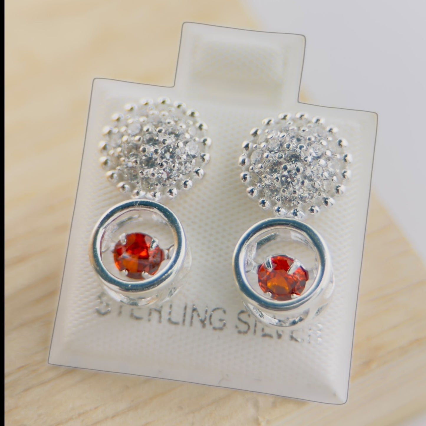 Aretes Doble Nivel Brillo y Rojo Plata 925