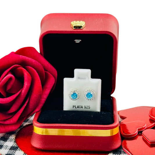 Aretes Clásicos Redondos Plata 925 con Zirconia Azul