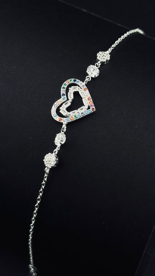 Pulsera Corazones Arcoíris – Plata 925 Italiana