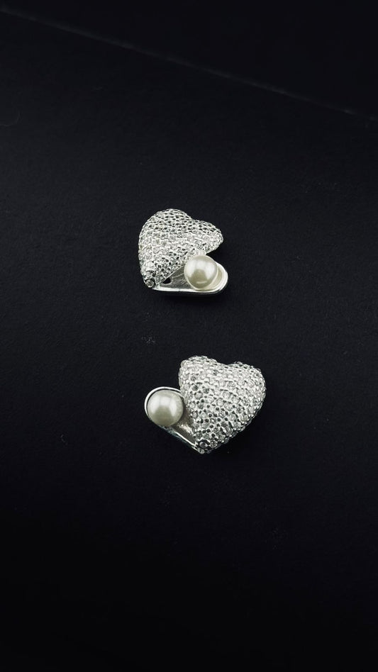 Pendientes Corazón Brillante con Perla en Plata 925