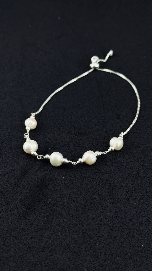 Brazalete Ajustable con Perlas en Plata 925 Italiana