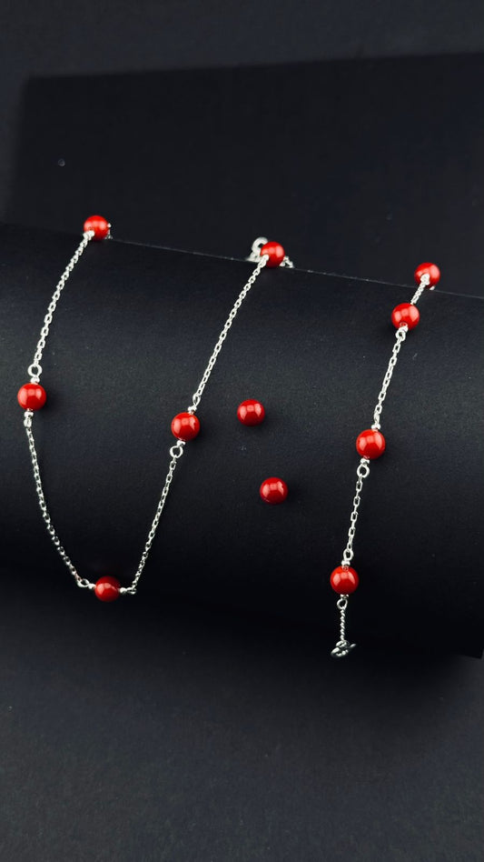 Conjunto Vibrante de Perlas Rojas y Plata 925
